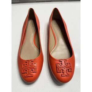 Tory Burch Orange Leather Flats Logo Round Toe Slip On Size 10 M